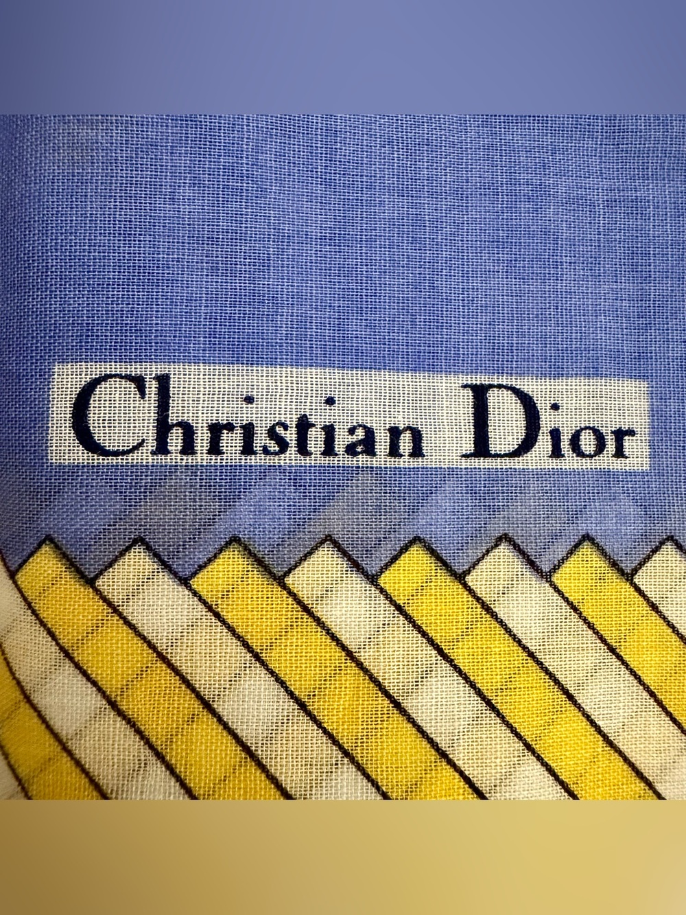 Authentic Christian Dior Blue Yellow Diagonal Geometric Pocket Square Scarf